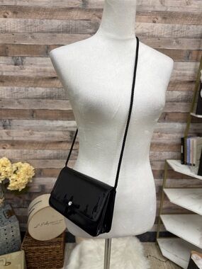 Black Patent Leather Bow Detail Crossbody Bag OS